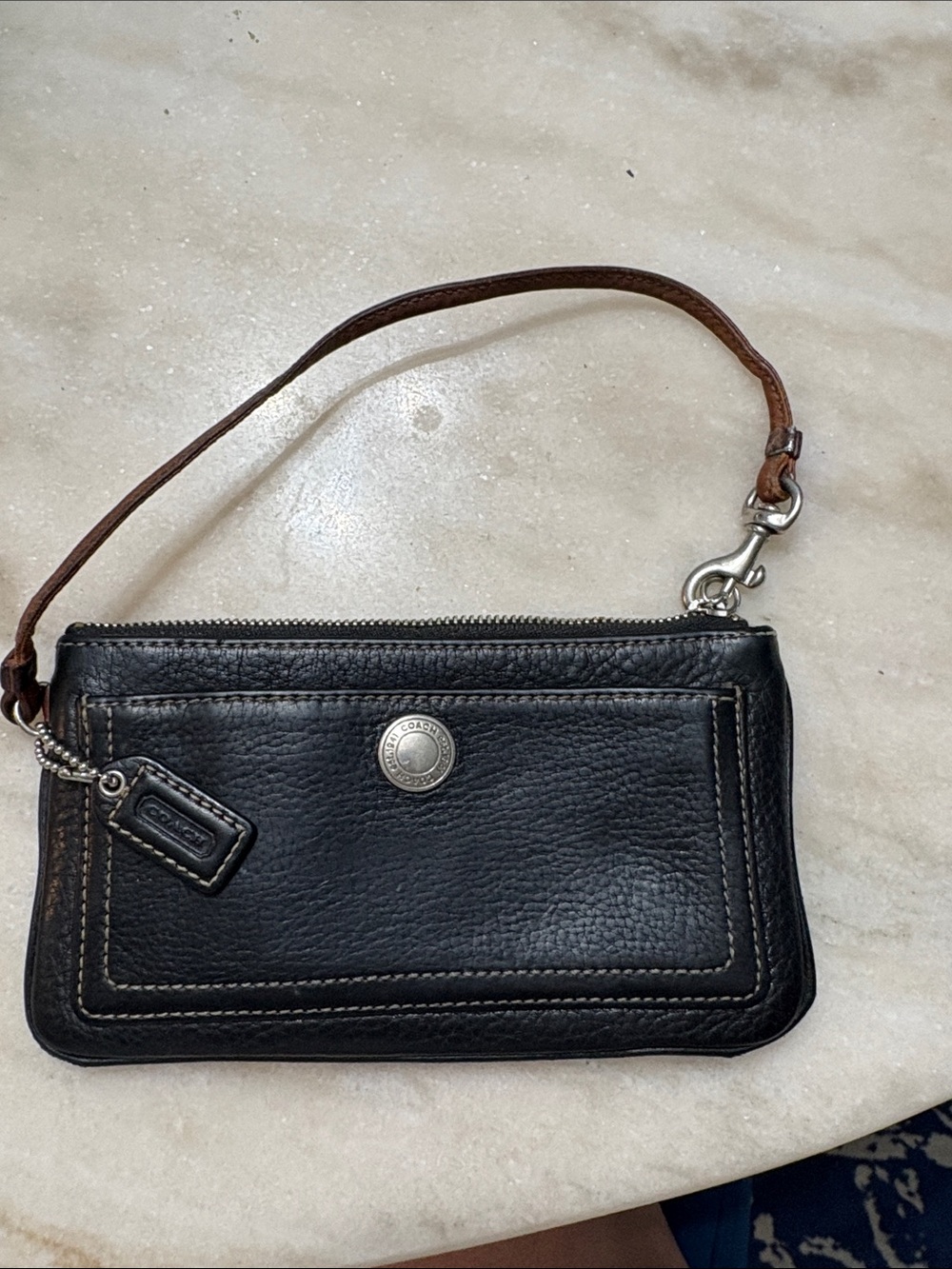 Coach vintage  Black Leather Wristlet with Brown Strap